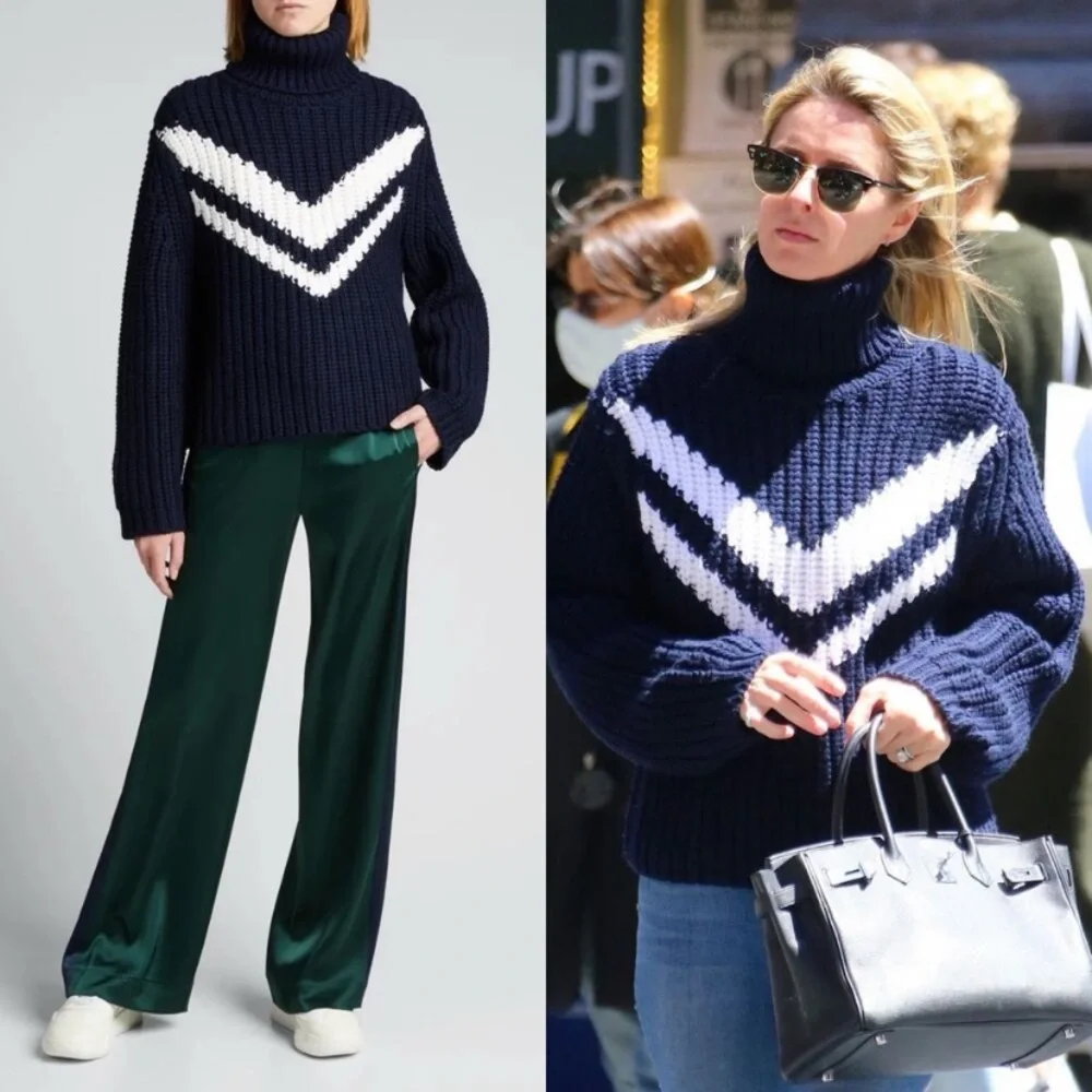 Tory Sport Merino Chevron Chunky Turtleneck Sweater - Picture 3 of 14